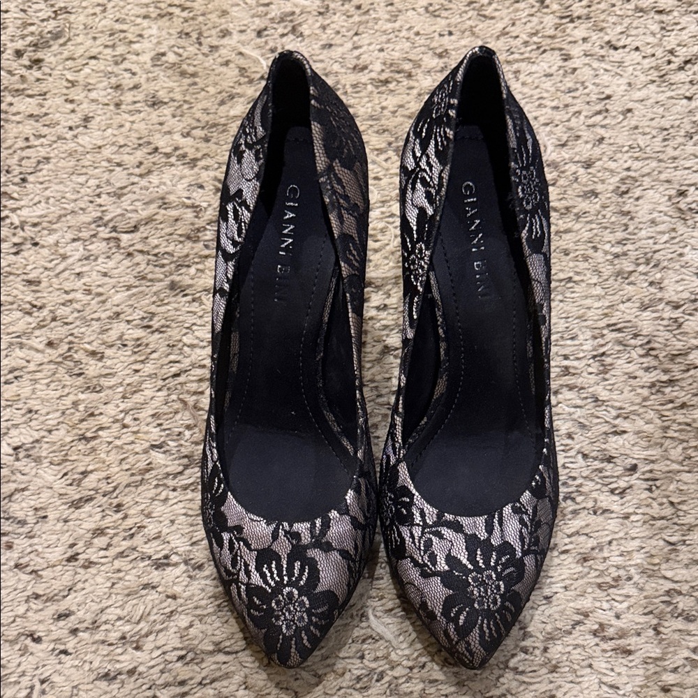 Gianni Bini Black Floral Lace Heels